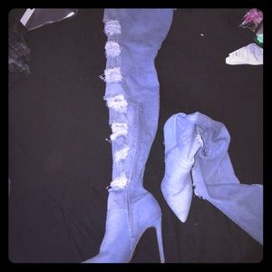 Blue denim heels thigh high size 8